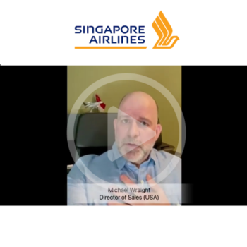 Video still congratulations on 45 years from Michael Wraight, Director of Sales, USA, from Singapore Airlines