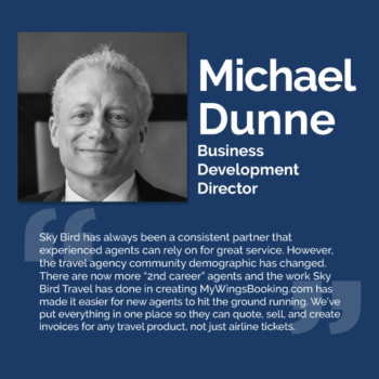 Business Development Director Michael Dunne celebrates 45 years in business honoring our WINGS Booking Engine